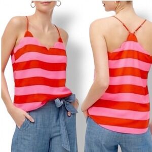 J.Crew Scalloped Cami Top Pink Orange Striped Racerback Size 10